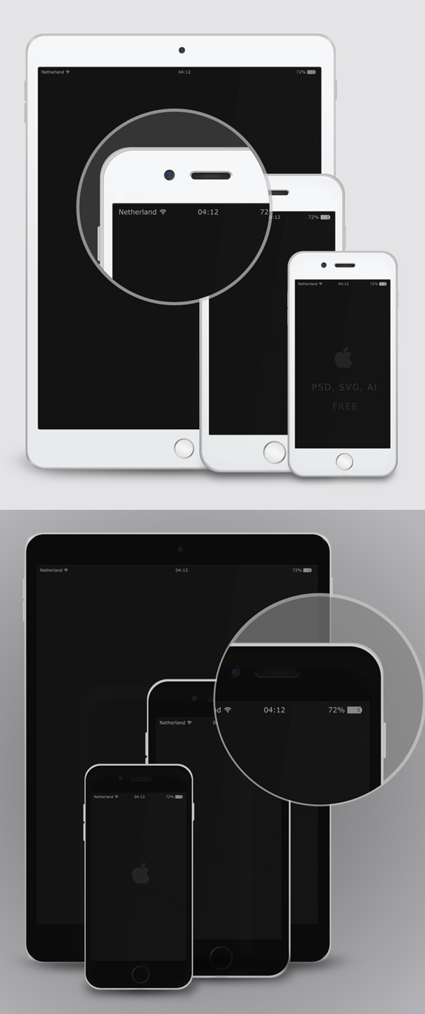 Free Vector Mockup - iPad &iPhone 6 - White & Black
