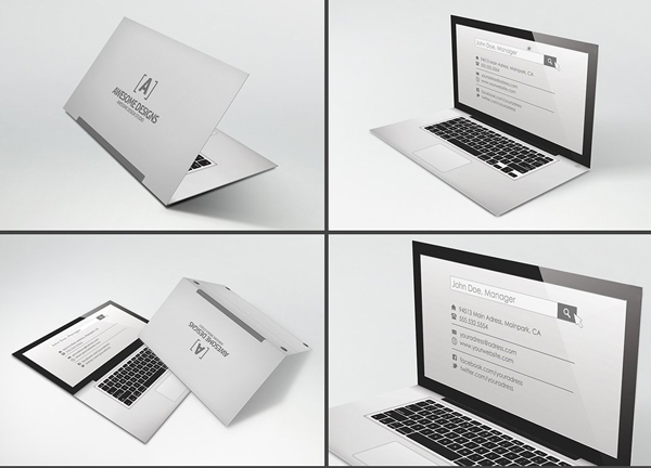Laptop Folded Business Card Template