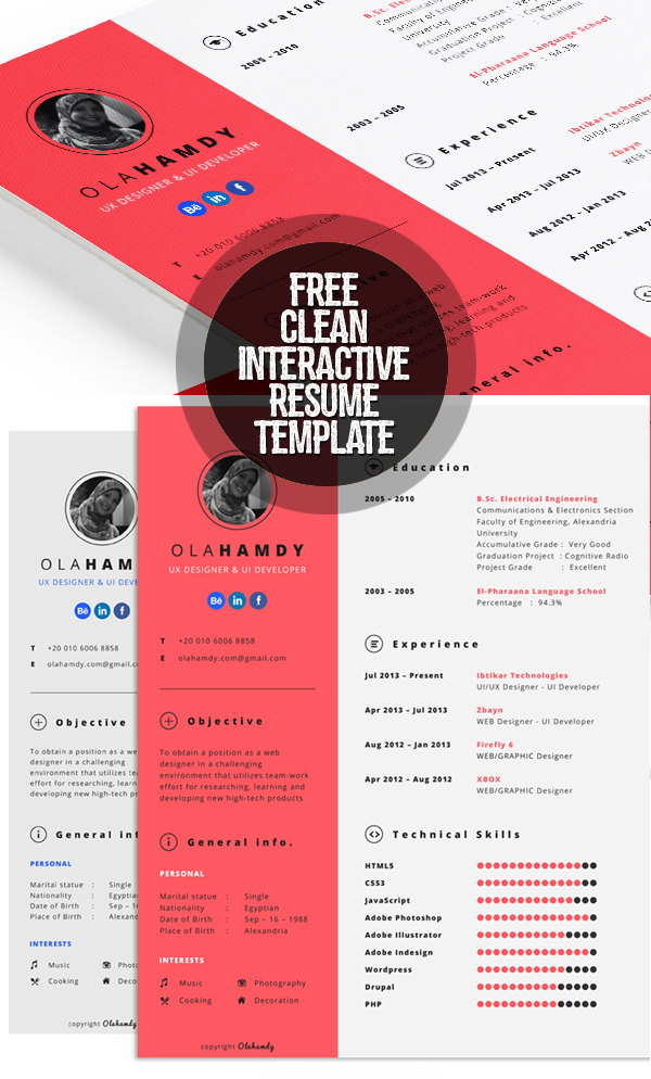 Free Clean Interactive Resume Template