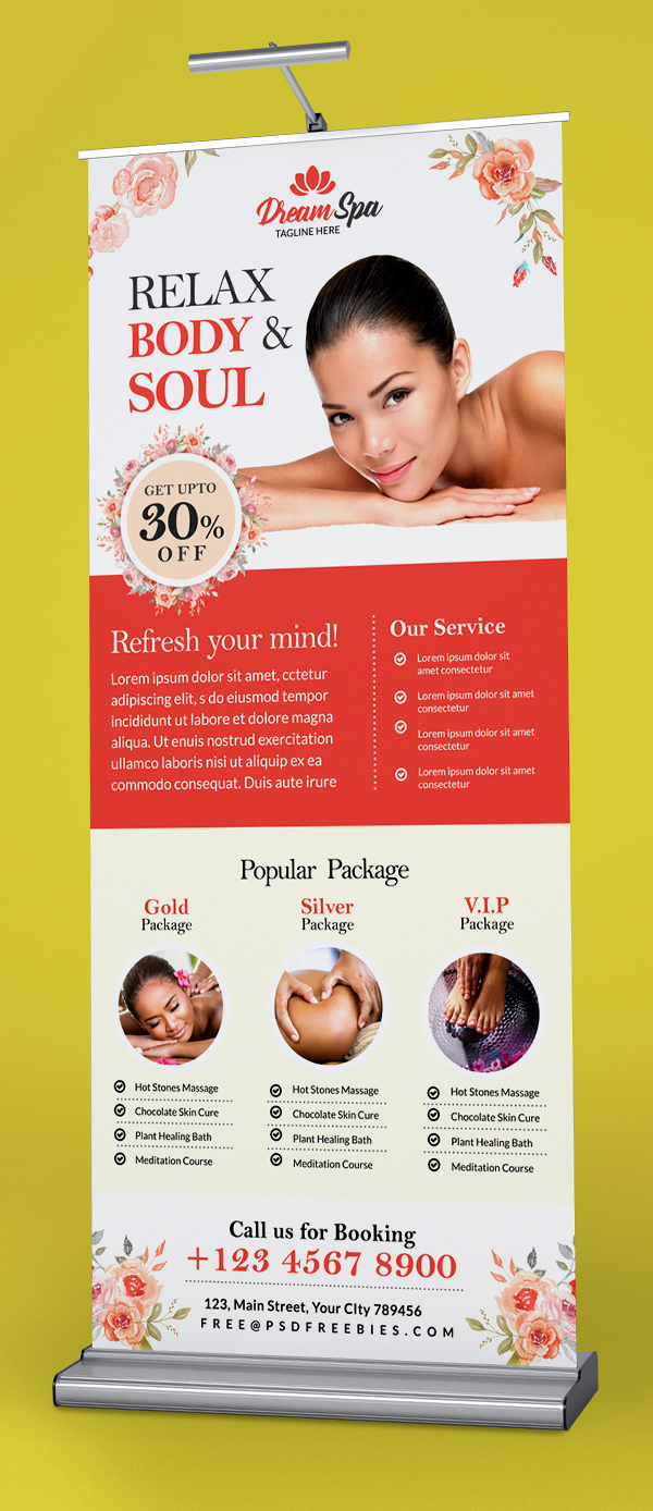 Free Beauty and Spa Roll-up Banner Template PSD