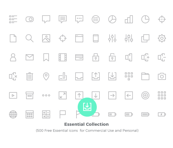 Free Essential icons for Commercial Use and Personal (500 Icons)