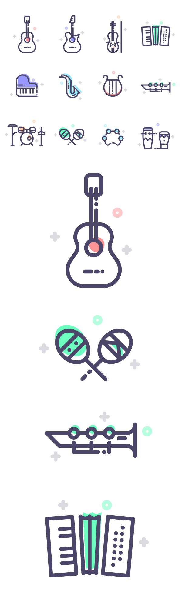 Free Musical Instruments Line Icons (12 Icons)