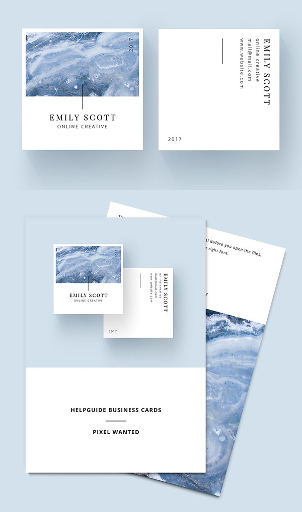 Square Marble Blue Business Cards