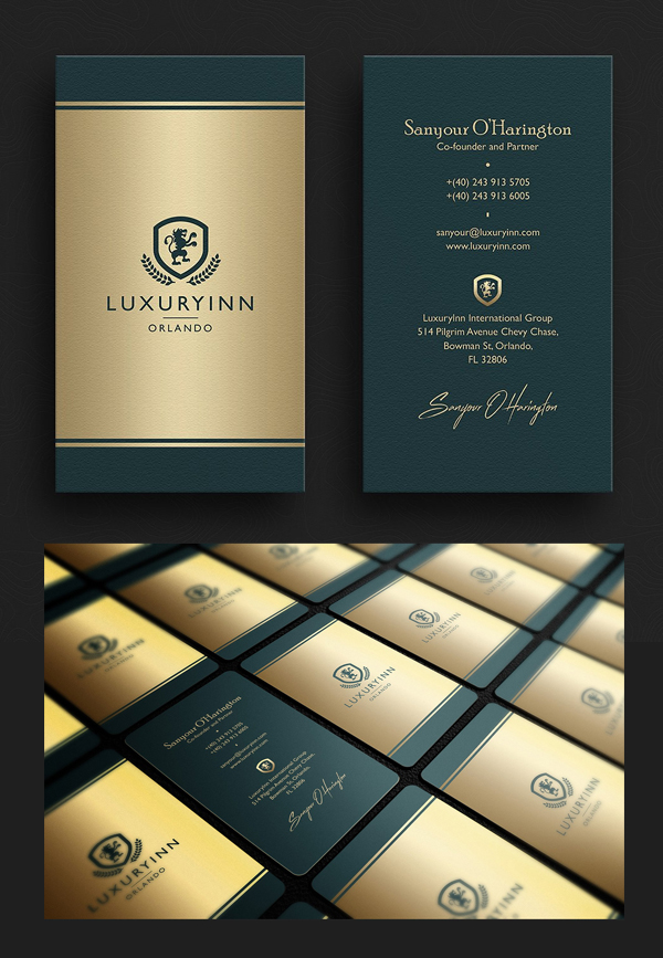 Elegant Green & Gold Business Card