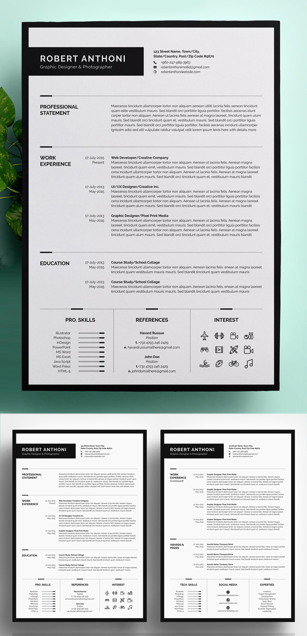 Clean Resume Template (4 Pages)