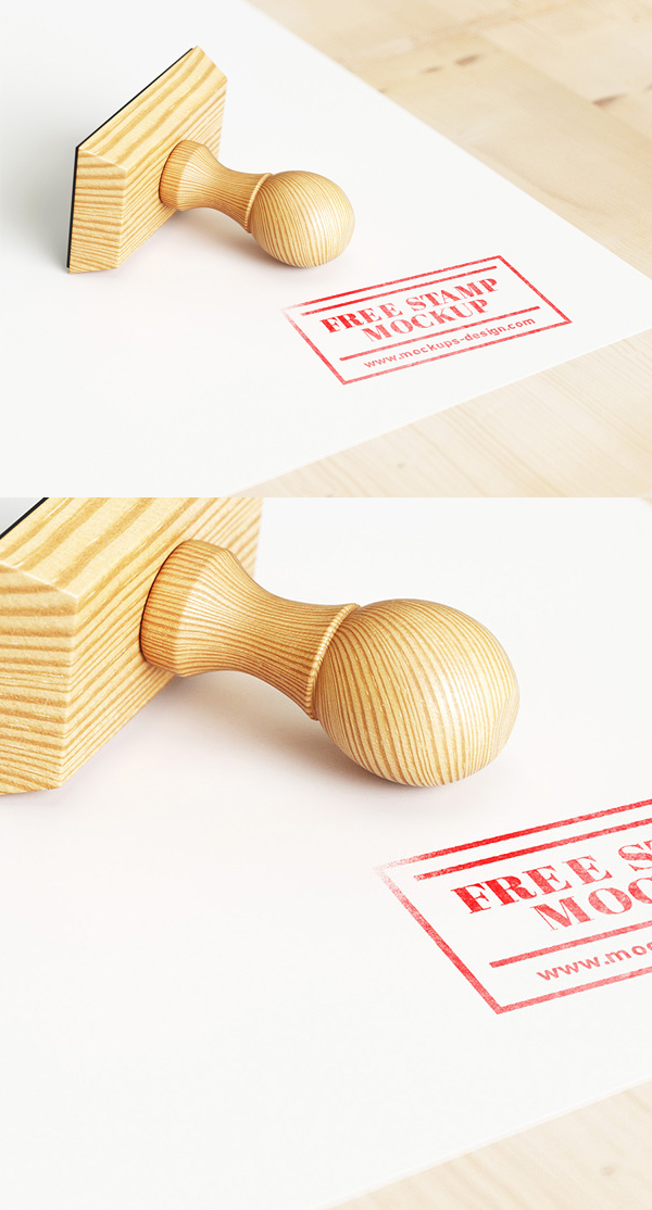 Free Realistic Wood Stamp Mockup PSD