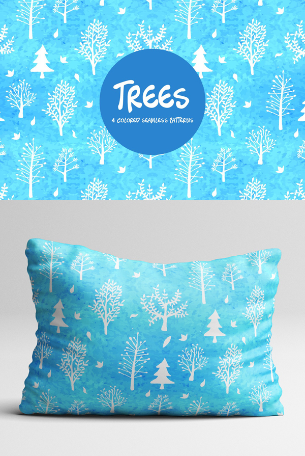 Free Watercolor Trees Vector Seamless Free Pattern
