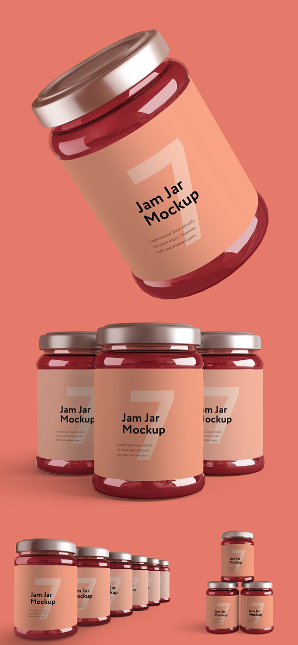 Free Jam Jar Bottle Mockup PSD ( 7 PSD FILES )