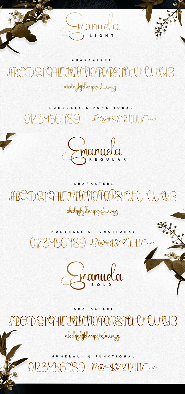 Emanuela Script fonts and letters