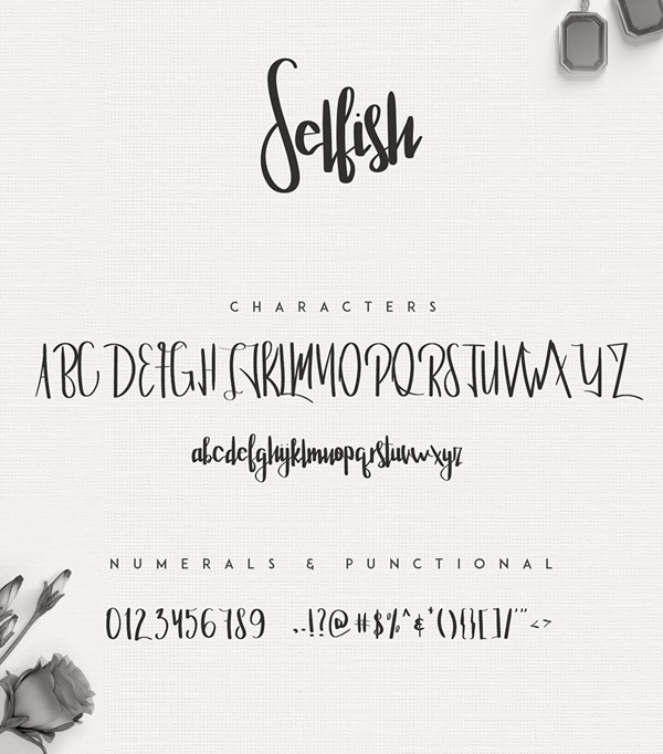 Selfish Script fonts and letters