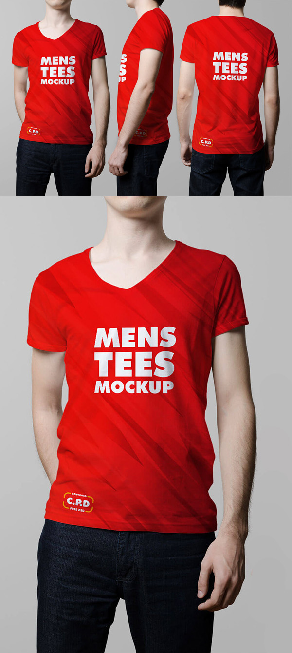V-Neck Male T-Shirt Mockup Free Psd