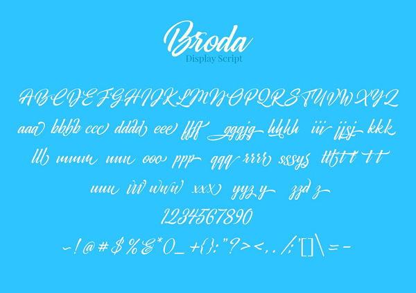 Broda Script Font Letters