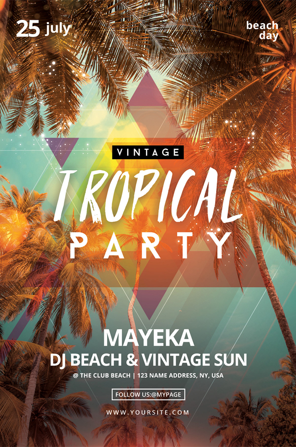 Free Vintage Tropical Party PSD Flyer Template