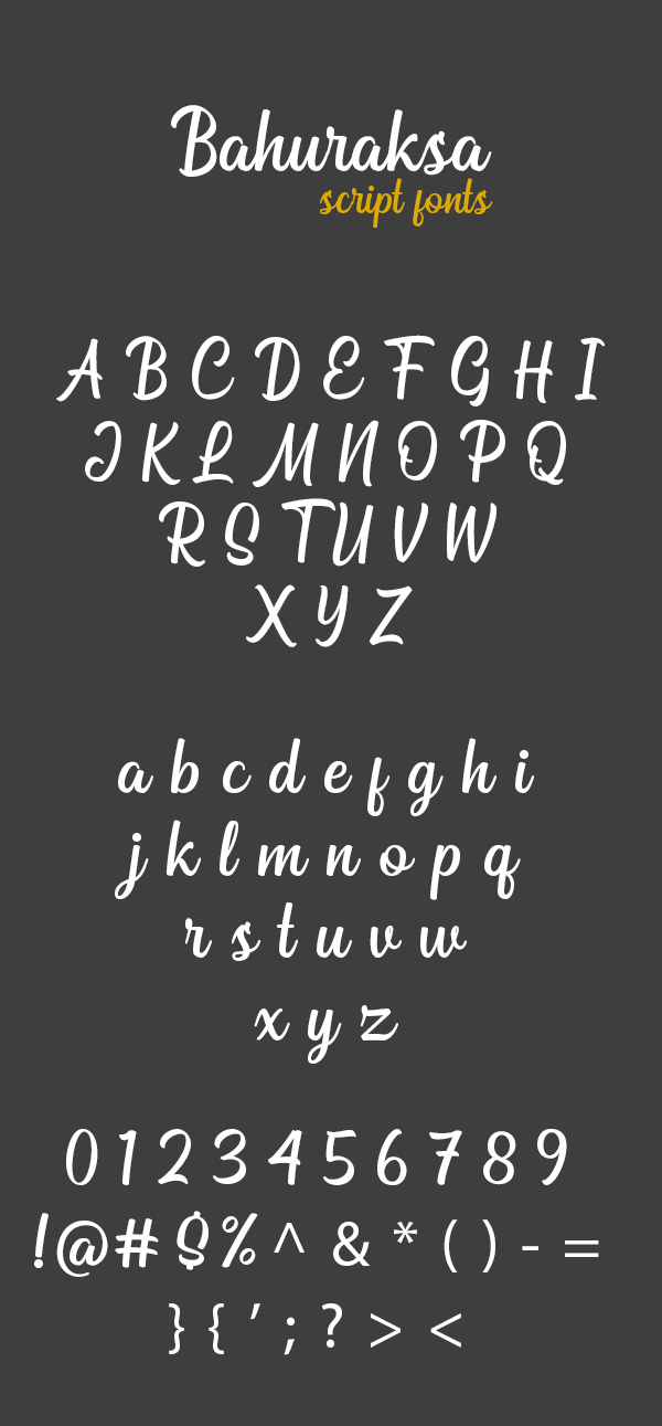 Bahuraksa Script Free Font Letters