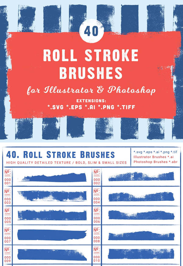 40 Roll Stroke Brushes for Ai   Ps