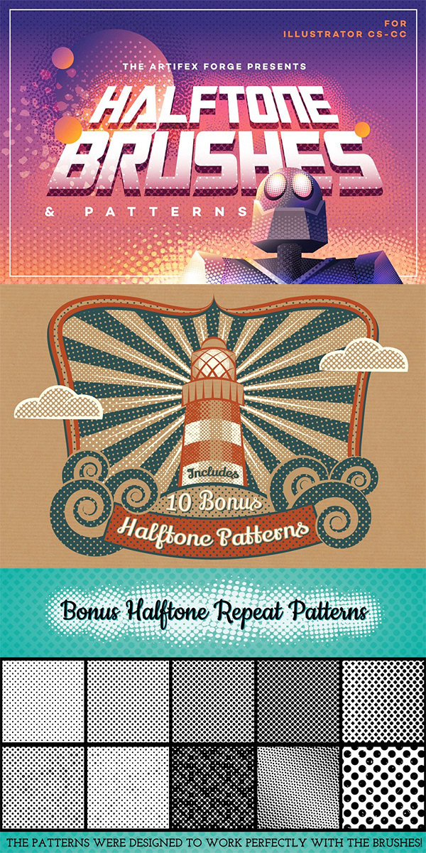 Halftone Brushes + Bonus Patterns