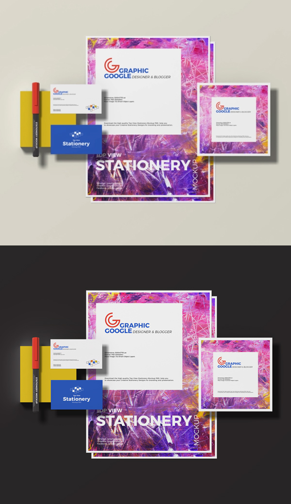 Free Top View Stationery Mockup PSD