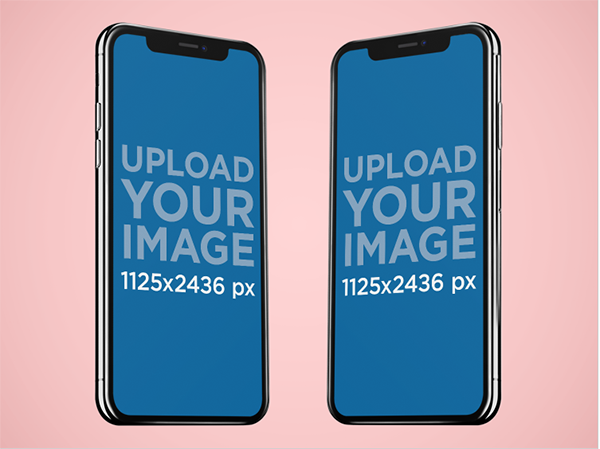 Mockup featuring two iphones x floating against a solid color background