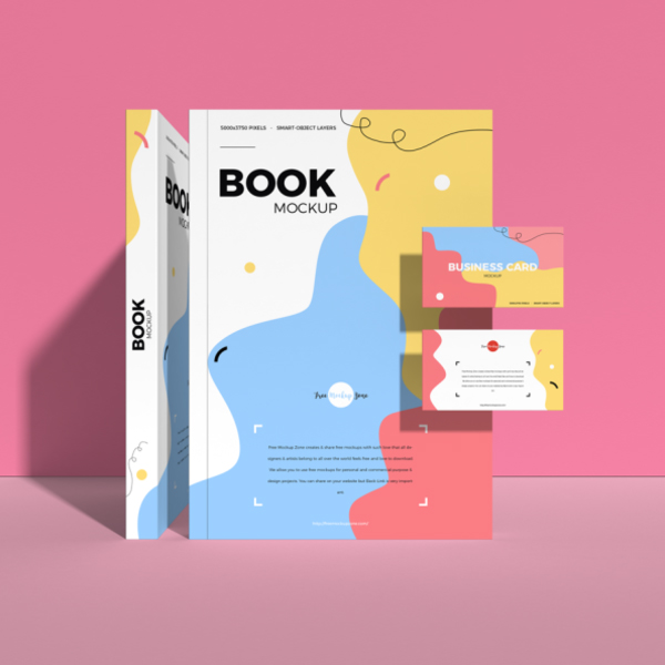 Free Book With Business Card Mockup
