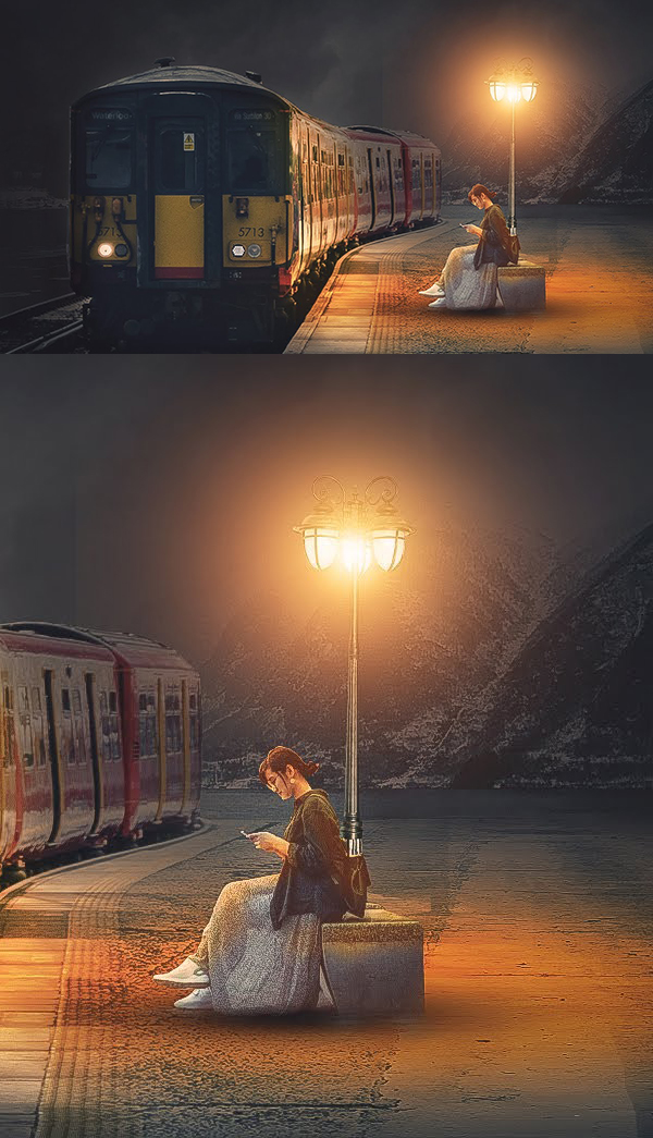 How to Create Concept Art Waiting for the Train Photoshop Manipulation Tutorial