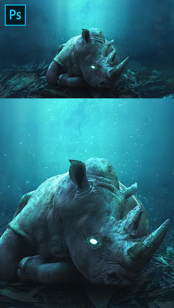 How to Make Glowing Rhino Undewater Photoshop Tutorial Manipulation Effects