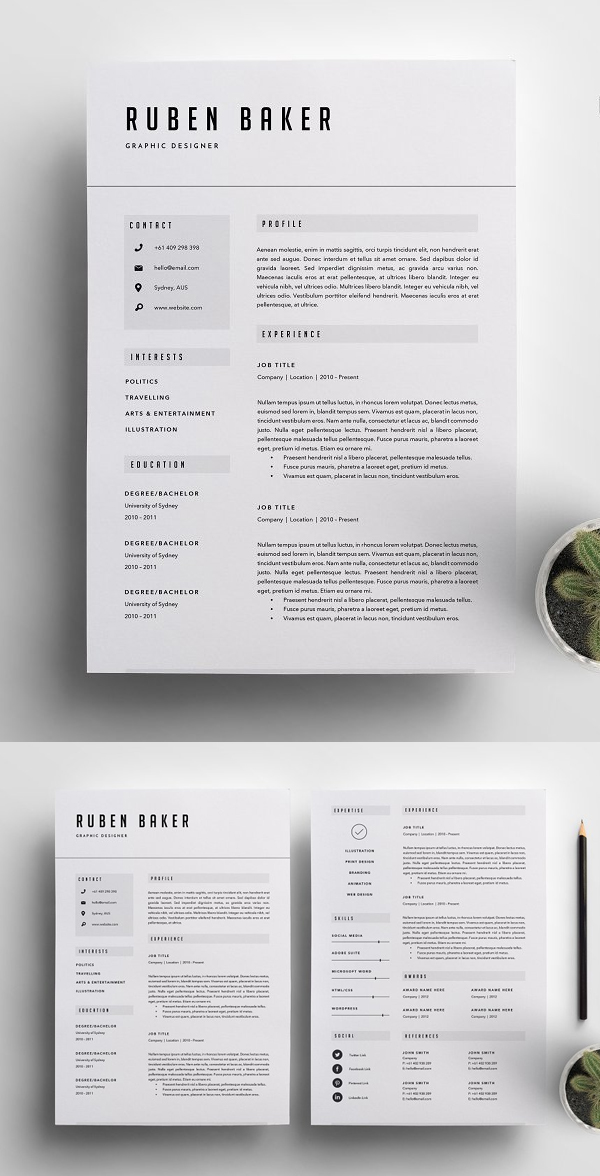 Awesome Resume Template 3 Page | CV Template