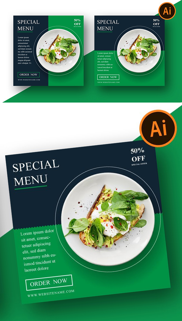 Social Media Banner Design For Food Menu | Adobe illustrator Tutorial