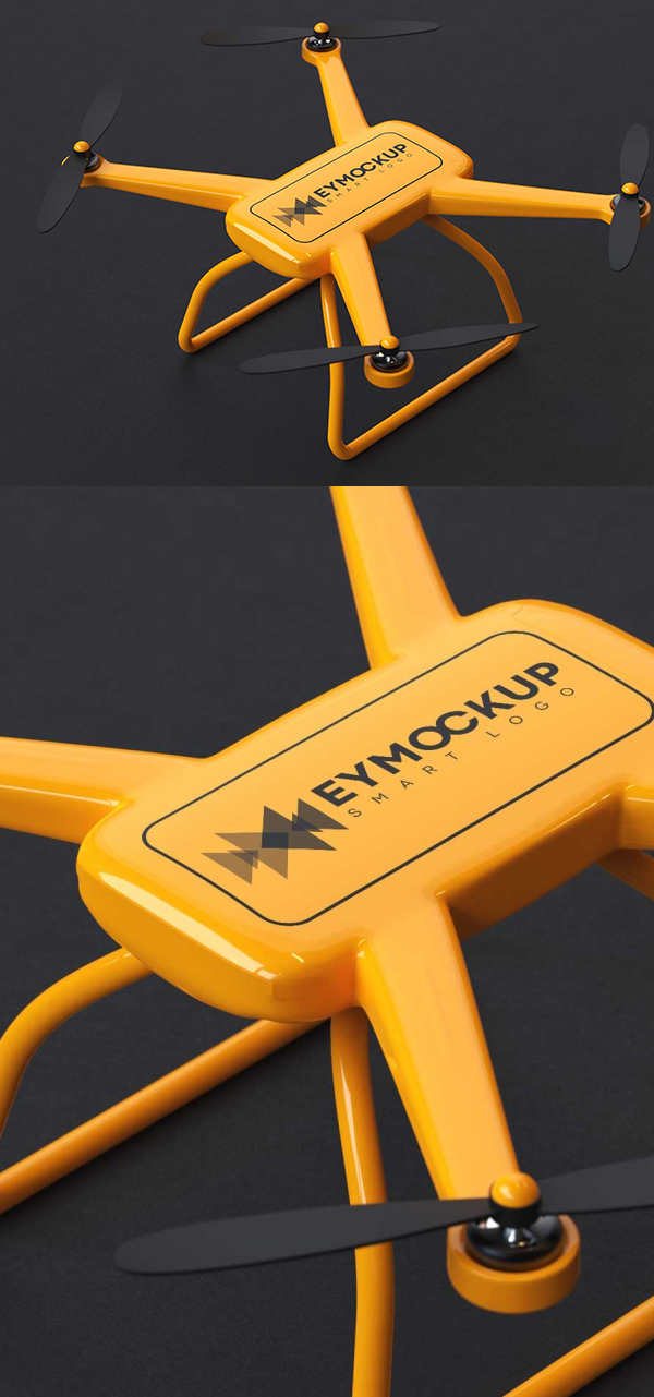 Free Angle Shot Drone Logo Mockup