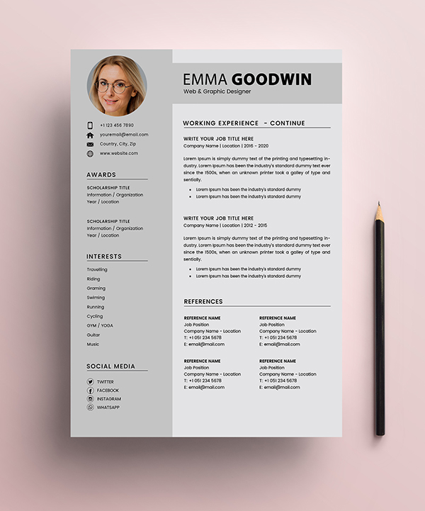 Free Resume 2 Page + Cover Letter Templates (PSD) - 2