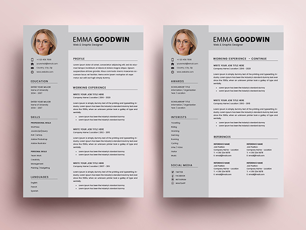 Free Resume 2 Page + Cover Letter Templates (PSD) - 5