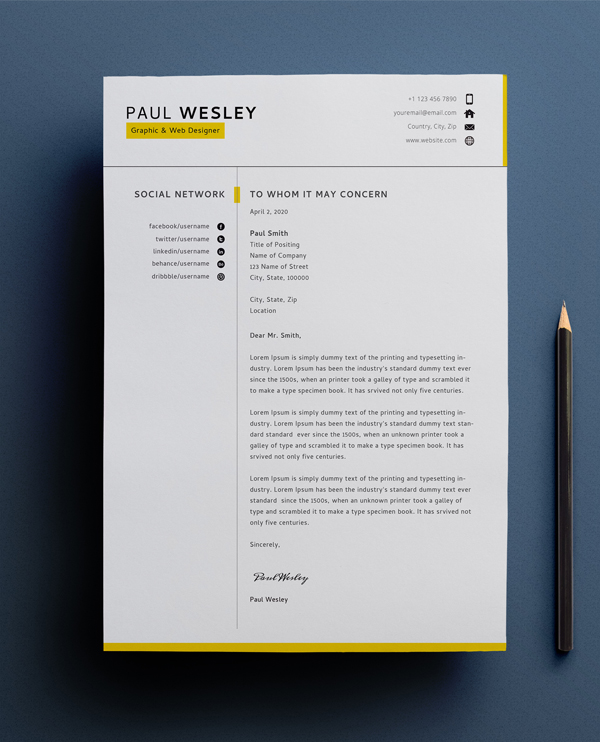 Free Resume Template & Cover Letter (PSD) + Business Card - 1