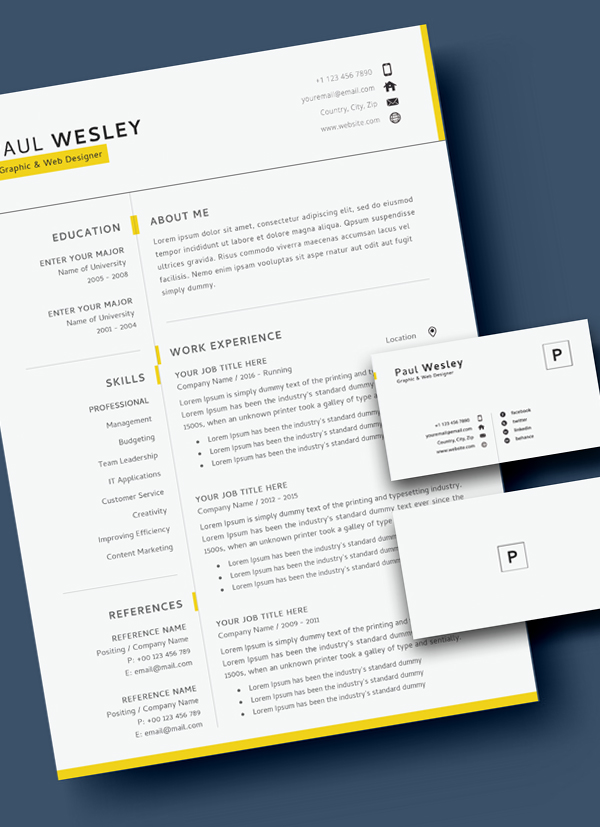 Free Resume Template & Cover Letter (PSD) + Business Card - 4