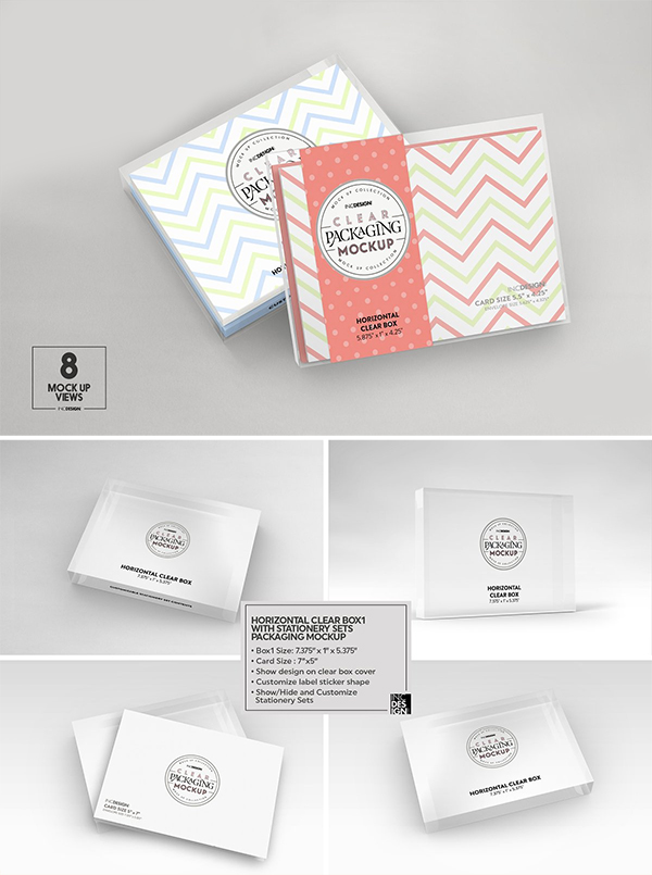 Clear Box with Stationery Set Mockup