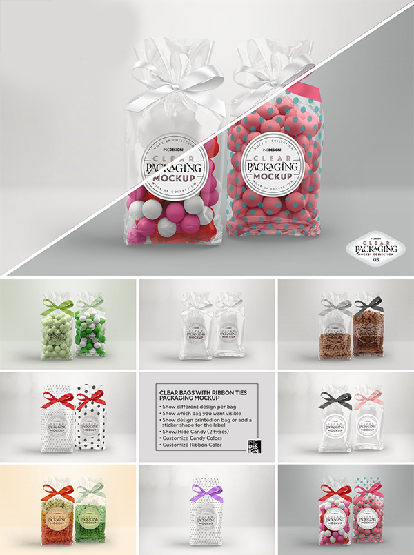 Clear Candy Bags with Ribbon Mockup