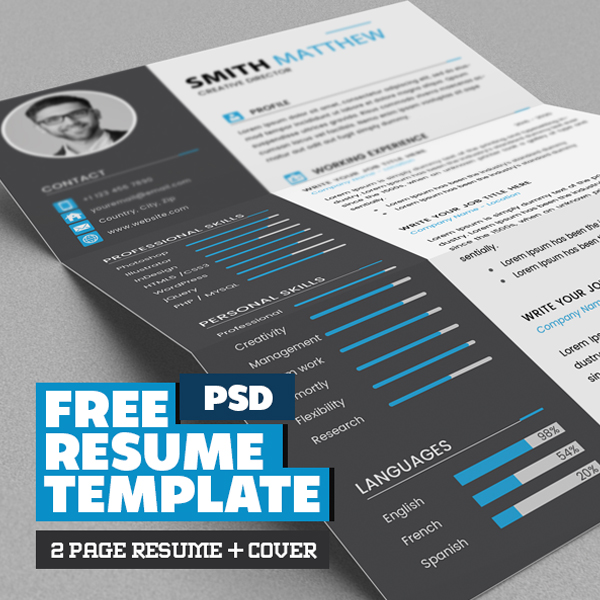 Free CV Resume Templates + Cover Letter (PSD)