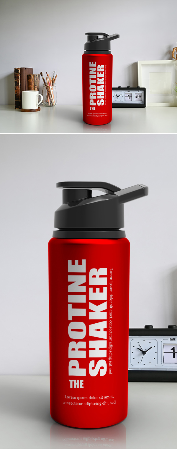 Free Red Metallic Protein Shaker Mockup PSD Template