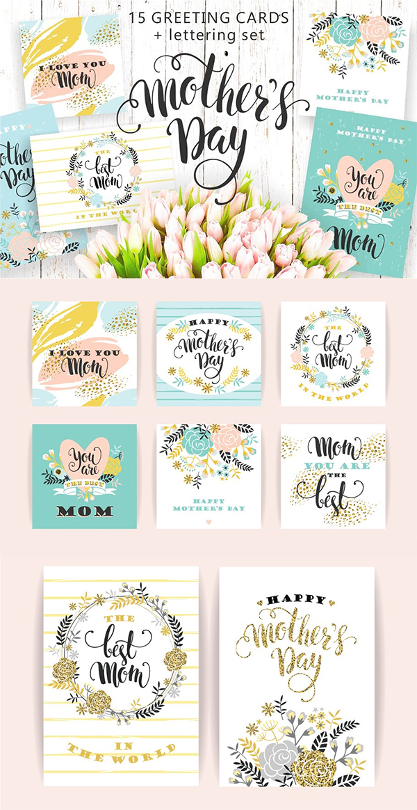 Mothers Day Lettering Greeting Cards