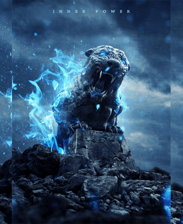 How to Create an Intense Composite of a Stone Tiger with Blue Flames in Photoshop Tutorials
