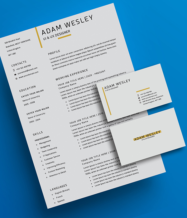 Free Simple Resume Template with Business Card
