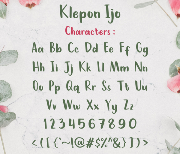 Klepon Ijo Handwritten  Free Font Letters