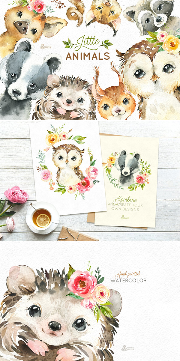 Woodland Little Watercolor Animals