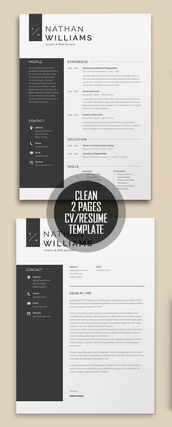 Clean 2 Pages Resume Template