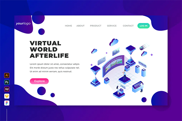 Virtual World Afterlife - Isometric Landing Page