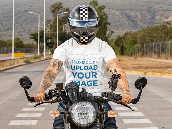 T-Shirt Mockup of A Man Riding His Motercycle
