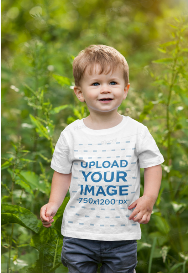 T-Shirt Mockup of A Toddler Walking in Nature