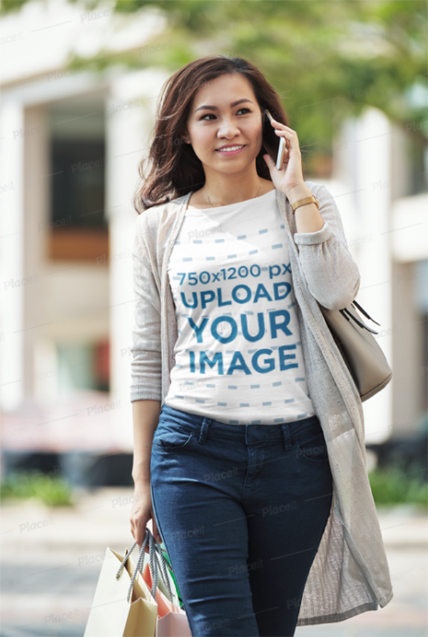T-Shirt Mockup of A Woman Talking on The Phone