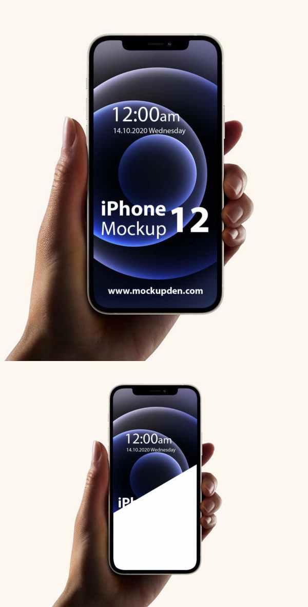 Free iPhone 12 in Hand Mockup PSD Template