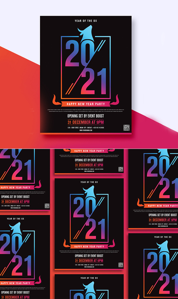 Free Attractive New Year Flyer Template Design