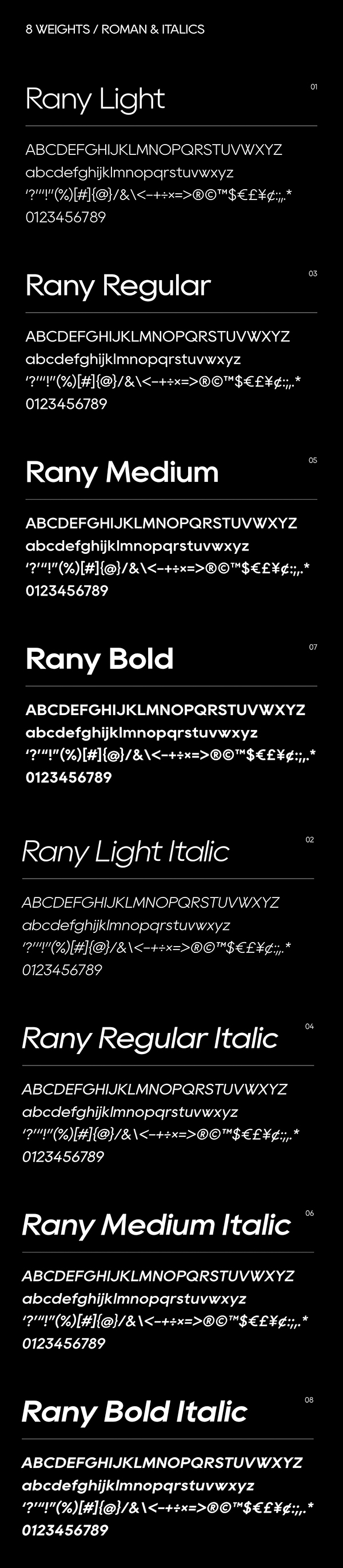 Rany Typeface Font Letters
