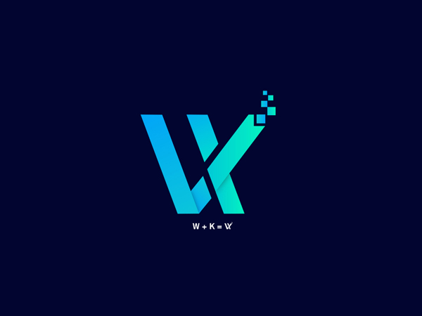 WileKobe wk letter technology logo design by Mithun Das